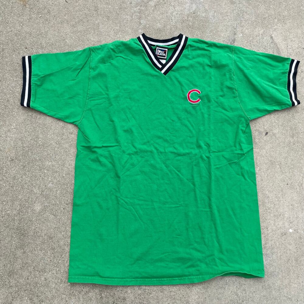 Vintage Pro Player Chicago Cubs Mens XL V Neck Jersey Tee 90s MLB Green
